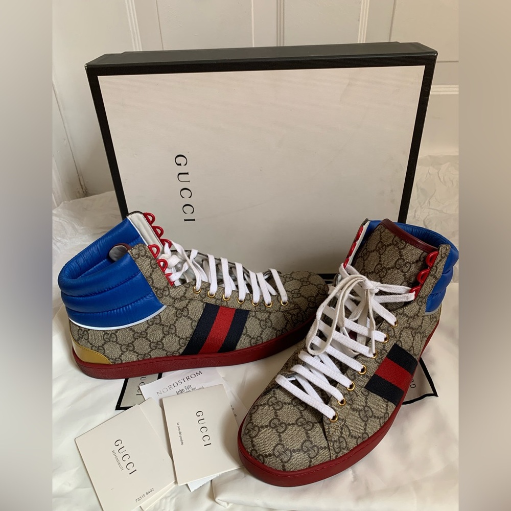 Gucci Men's High-Top Sneakers - Brown, RED, Blue - Picture 5 of 10